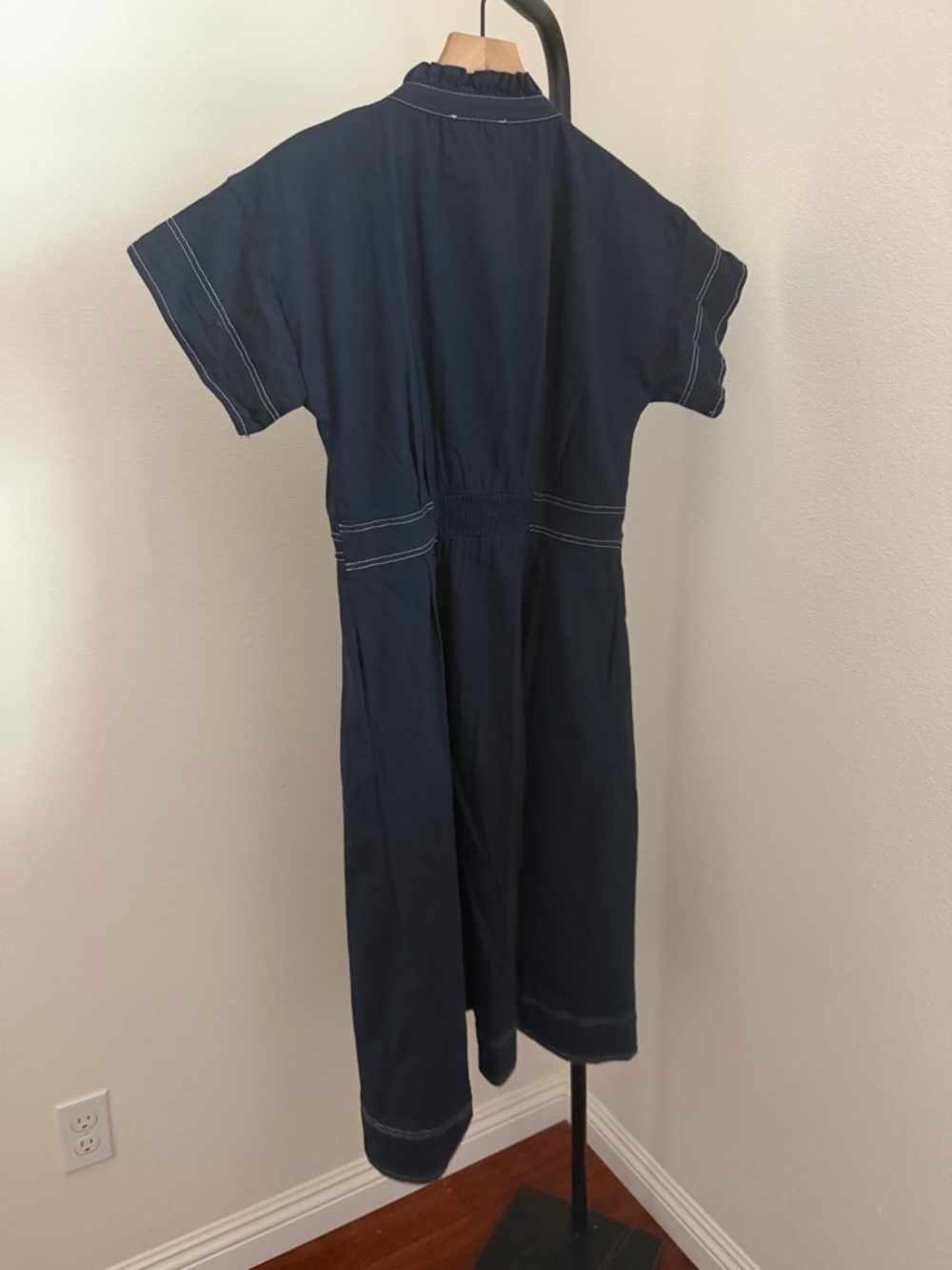 THML Navy Midi Button-Front Dress with Contrast Stitching - Picture 5 of 5